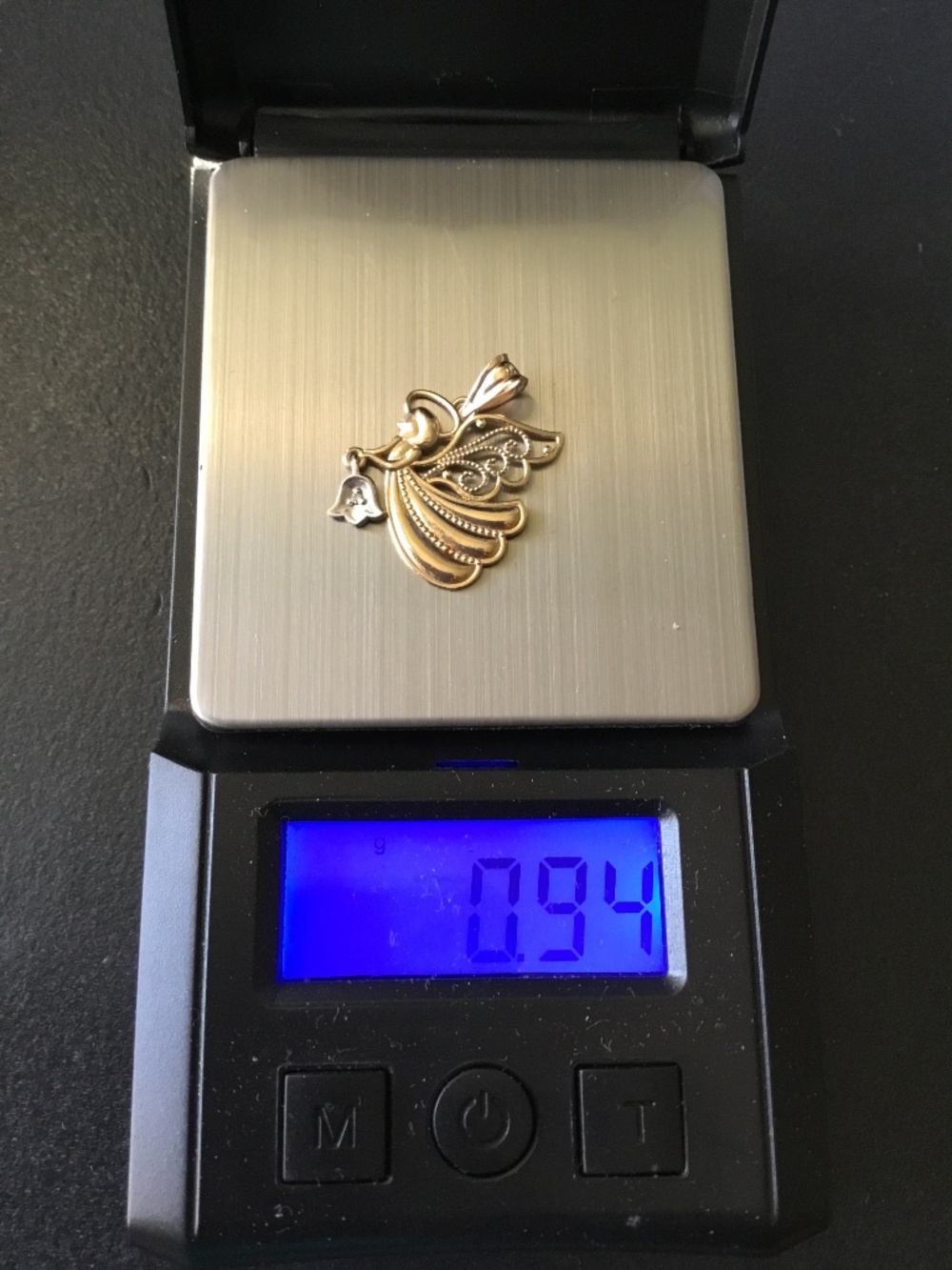 10k Yellow Gold==Pendant==Flying Angel holding a Bell==.94 grams==tested